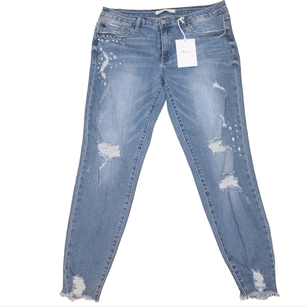KanCan Skinny Distressed Jeans Pearl & Diamond embellishments Nwt 15/31